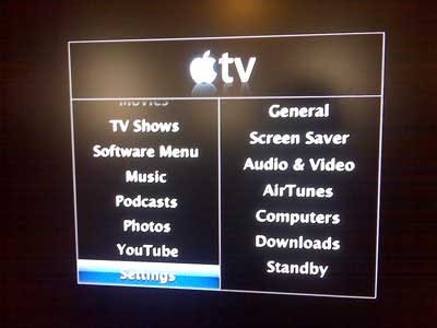 From the Apple TV main menu, scroll down to the bottom and select Settings, then General (Apple TV > Settings > General). boxee boxee