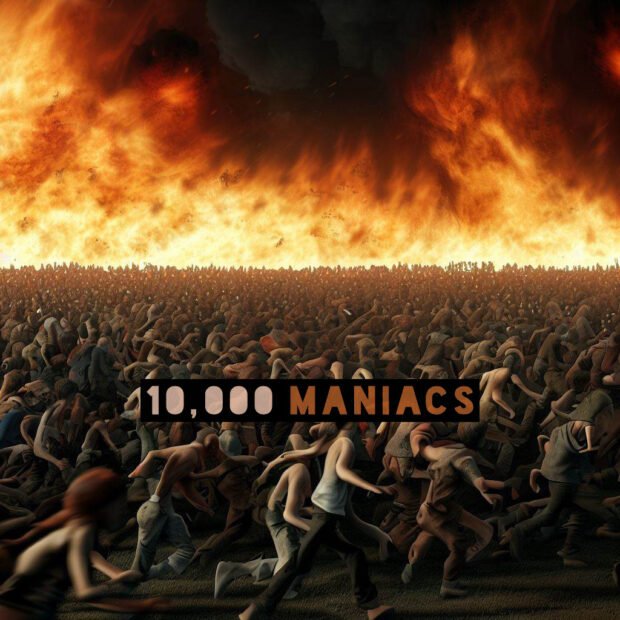 Digital Art Of 10,000 Maniacs Running Through A Burning Landscape