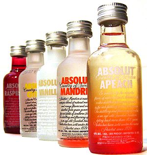Bottles Of Flavoured Absolut Vodka.