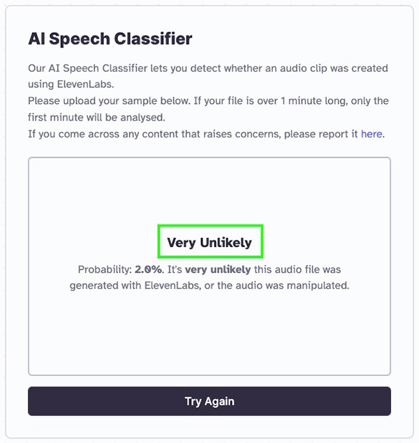 Screenshot Of A Ai Speech Classifier Test