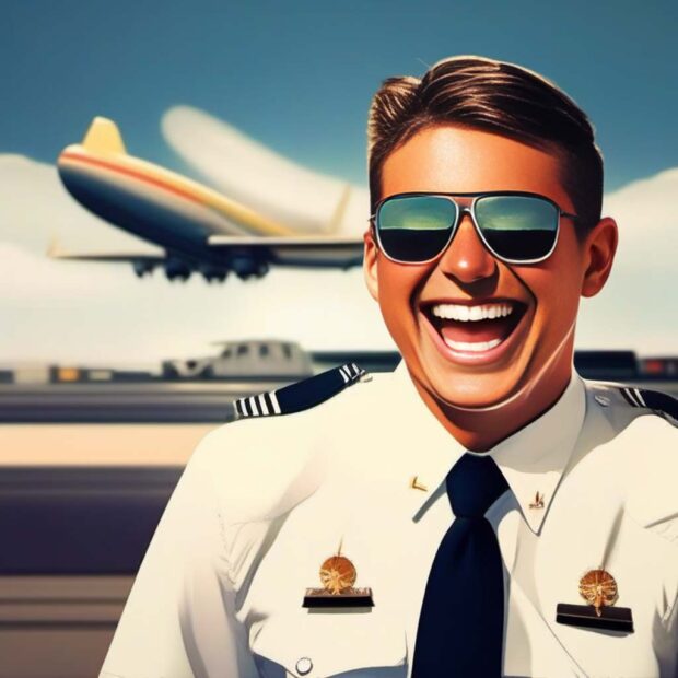 An Illustration Of A Pilot With Sunglasses And A Plane In The Background, Teling Funny Airport Jokes.