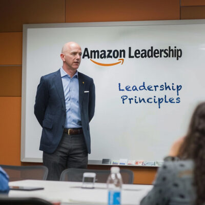 Amazon Leadership Principles - A Man Standing In Front Of A Whiteboard Showcasing Amazon Leadership Principles.