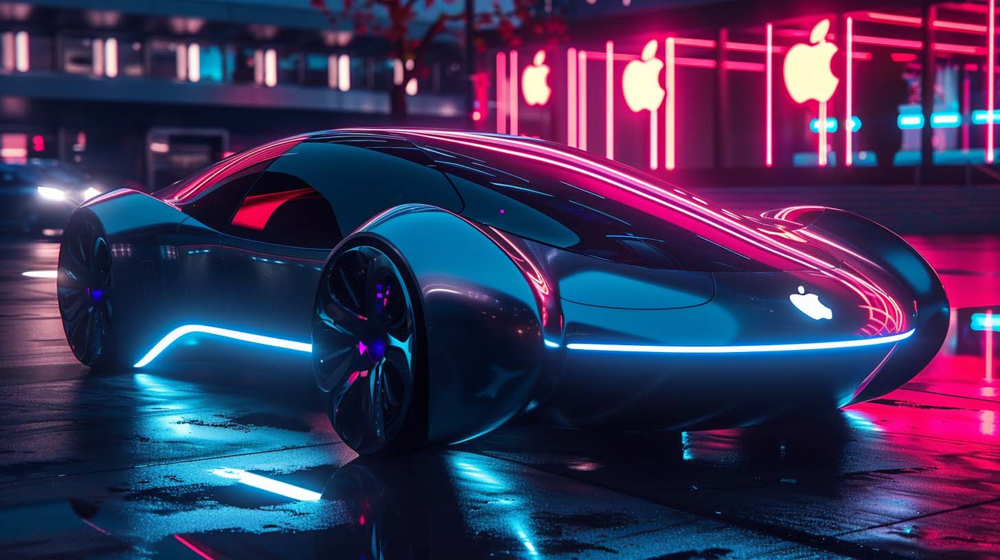 Apple Car - A Futuristic Apple Car Is Parked In A City At Night As Part Of Project Titan.