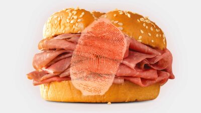 An Arby's sandwich with a fingerprint on it.