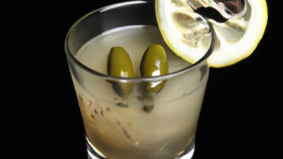 The Most Disgusting Drink Imaginable - An Ai Cocktail With Lemon And Olives In A Glass.