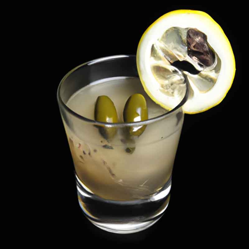The Most Disgusting Drink Imaginable - An Ai Cocktail With Lemon And Olives In A Glass.