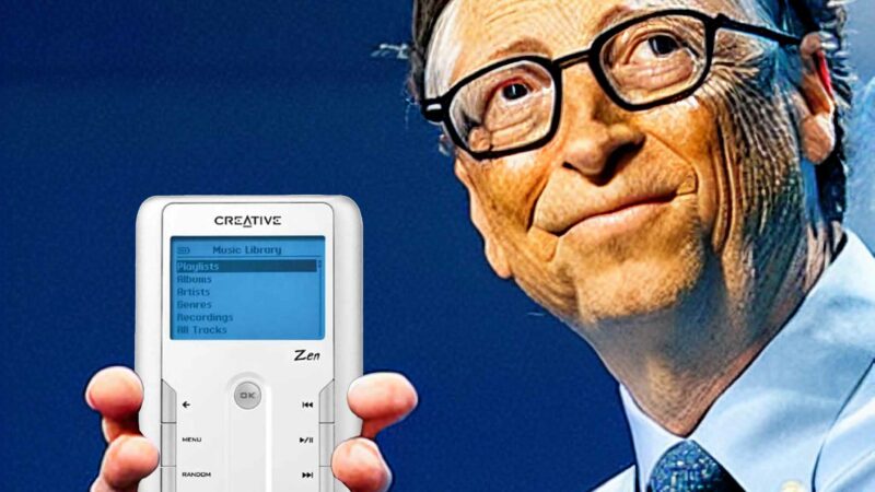 Bill Gates Holding a Creative Zen MP3 player