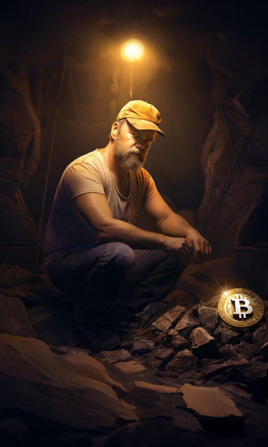 A Skeptical Man Mining Bitcoin In A Cave