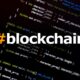 blockchain logo over a code background