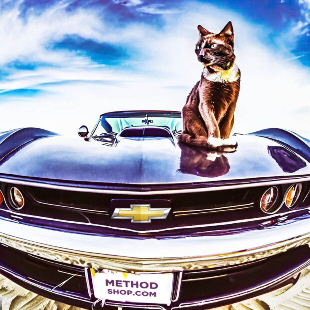 Cat Sitting On A 1968 Chevrolet Corvette L88 At The Beach