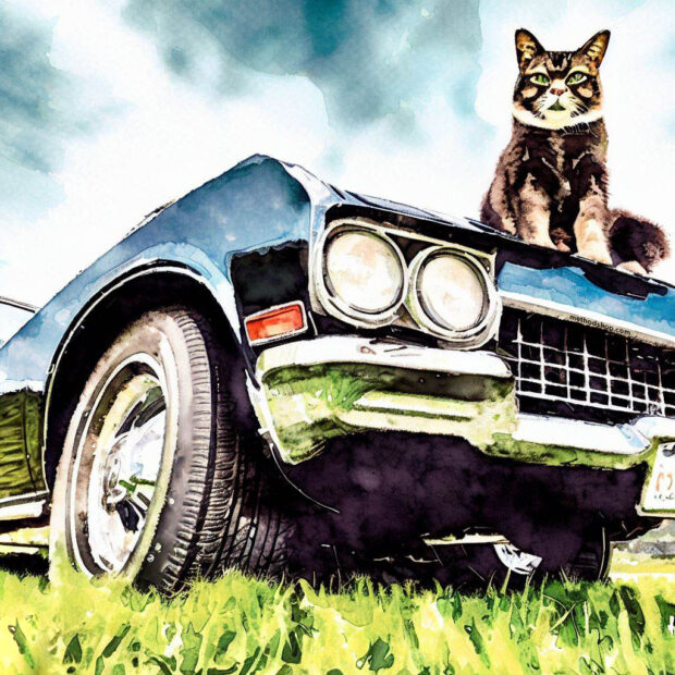 Cat Sitting On A 1970 Chevrolet Chevelle Ss 454 Parked In The Grass