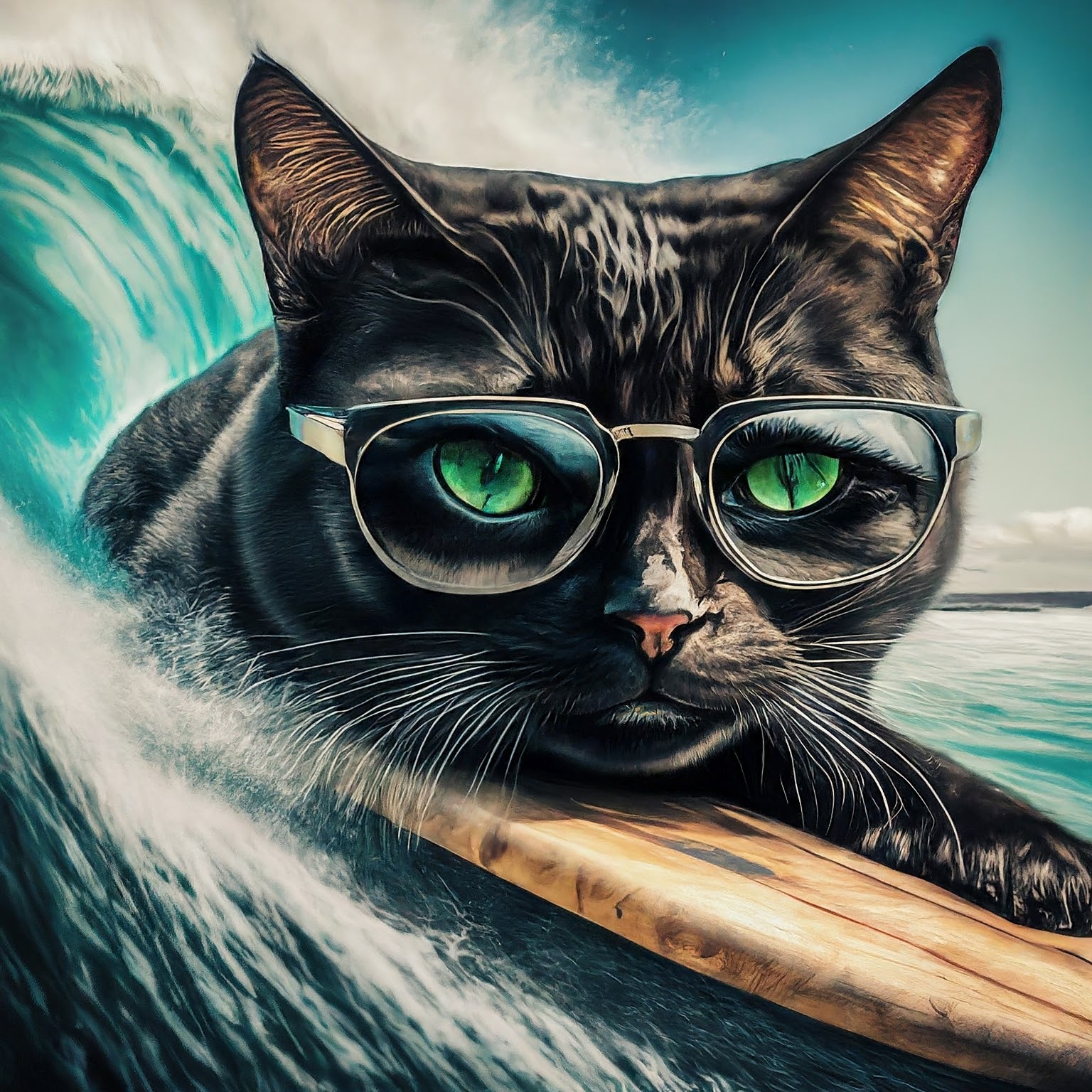 A Cat Surfer Riding On A Surfboard.