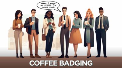 A Group Of People Standing Next To Each Other With The Words Coffee Badging.