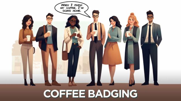 A Group Of People Standing Next To Each Other With The Words Coffee Badging.