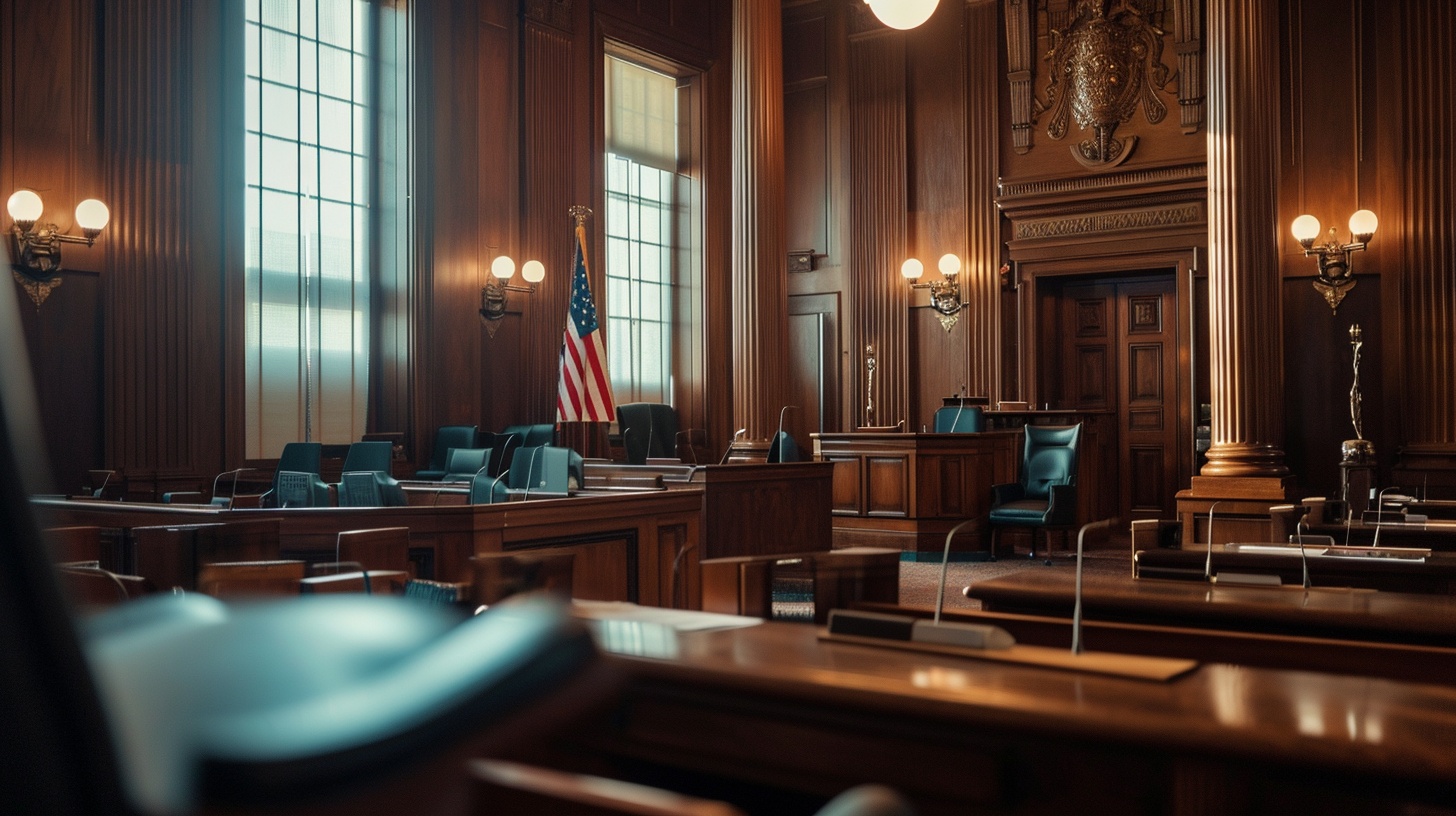 A Large, Empty Courtroom With Wooden Furnishings, An American Flag, And A Judge'S Bench Under Soft Lighting Evokes The Scene From A Few Good Men Where The Famous Line &Quot;You Can'T Handle The Truth!&Quot; Was Delivered.