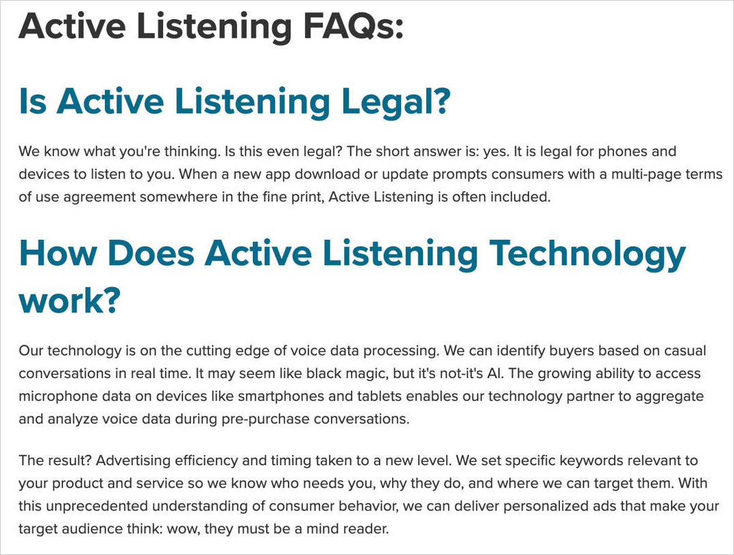 Screenshot From The Cox Active Listening Faq