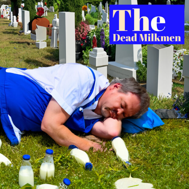 The Dead Milkmen - A Picture Of A Dead Milkman Lying On The Ground In A Graveyard Surrounded By Bottles Of Spilled Milk