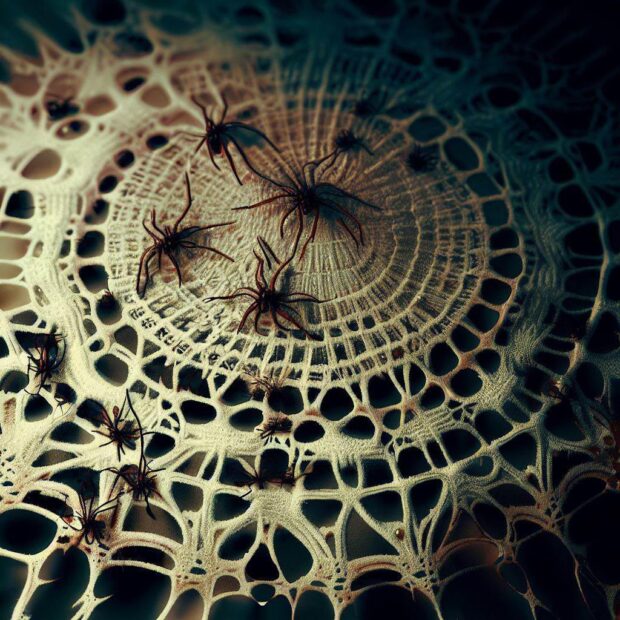 Spiderweb Doily Pattern Crawling With Spiders