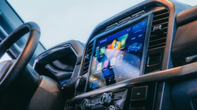 the dashboard of a vehicle with a touch screen