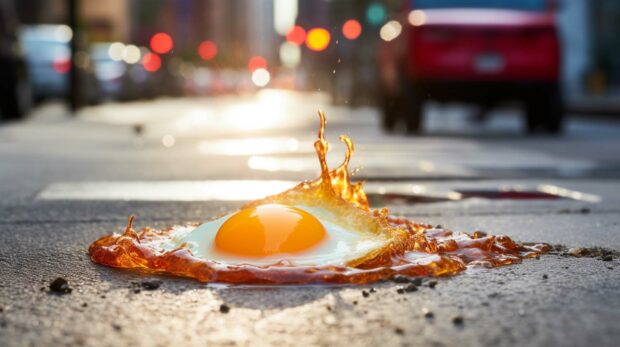 An Egg Frying On A City Sidewalk