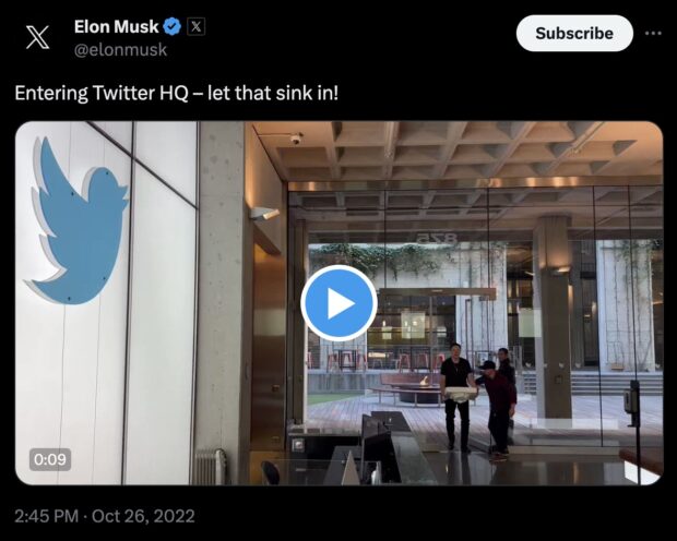 Elon Musk'S Twitter Account Tweeted A Lame Video Of Him Holding A Sink At Twitter Hq With A Caption That Said, &Quot;Let That Sink In.&Quot;