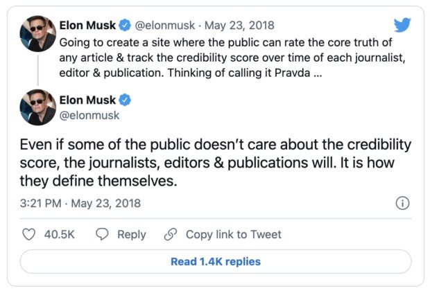 Pravda - Proposed Site By Elon Musk To Track The Credibility Of Journalists