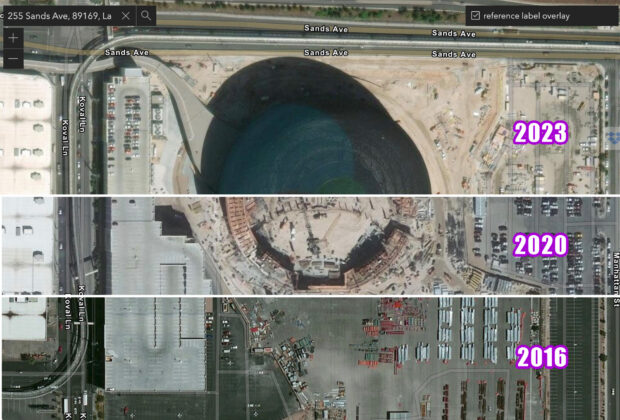 A Map Displaying The Precise Location Of The Sphere Construction Site In Las Vegas Using Google Esri'S Living Atlas Of The World.