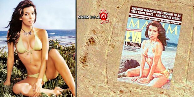 Eva Longoria On The Cover Of A Giant 75×110-Foot Billboard Version Of Maxim Magazine'S 100Th Issue Laying Somewhere In The Nevada Desert