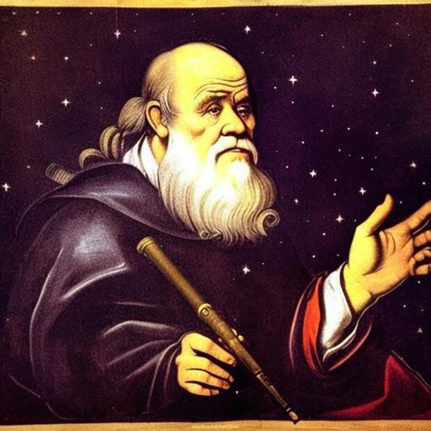 Galileo Galilei Holding A Telescope