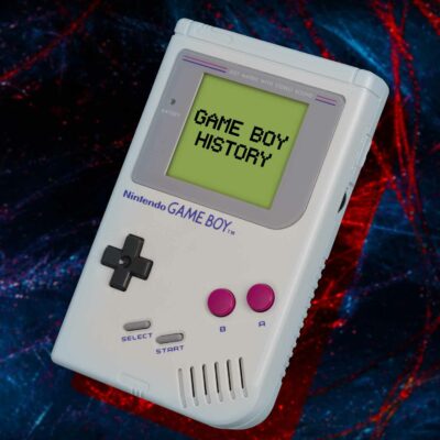 A Nintendo Game Boy with a graphic that says "Game Boy History"