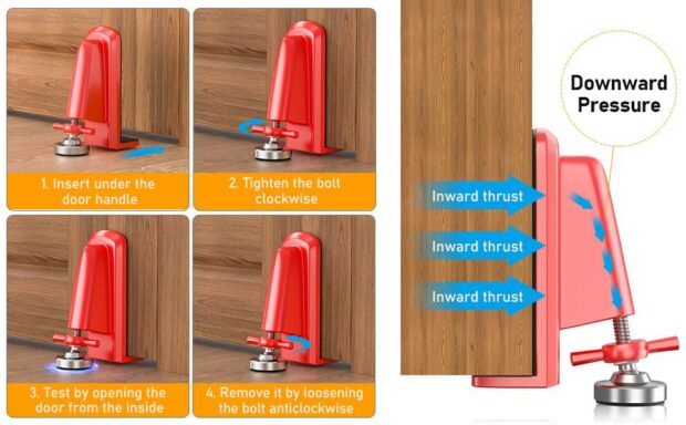 Portable Door Jammer For Travel Security, Door Stopper Security Device Lockdown, Aluminum Alloy Anti-Slip Door Locks For Women Safety Self Defense, Apartment Personal Protection For Homeowner