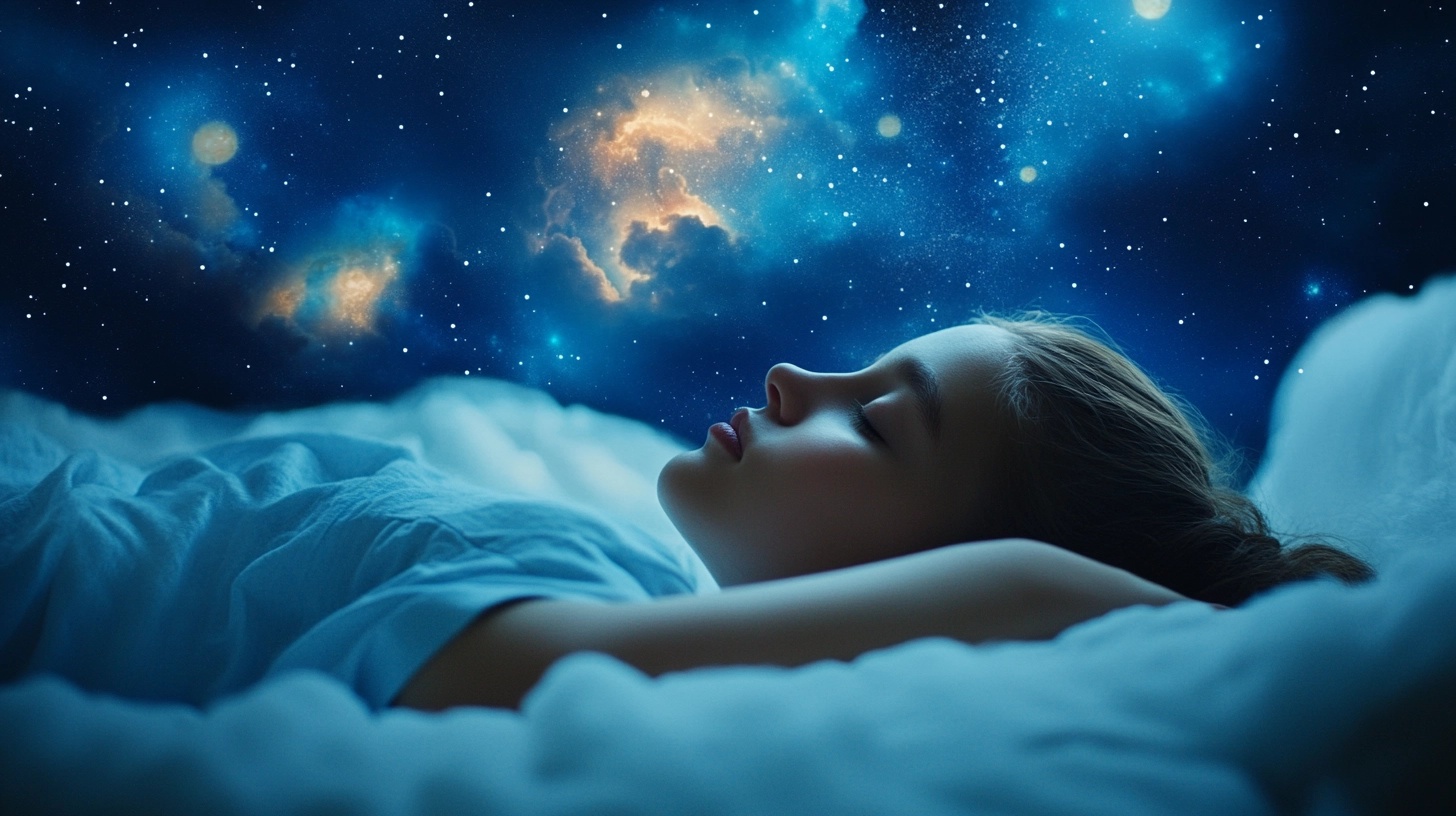 A Person Sleeps Peacefully On White Bedding, With A Dreamlike Scene Of Stars And Clouds Above Them, Reminiscent Of The Lost Practice Of Second Sleep.