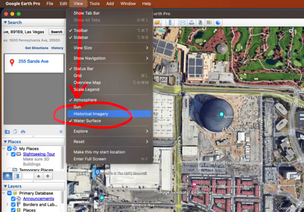 Explore An Interactive Map With The Location Of Your Choice On Google Earth Pro To View Old Satellite Images Of The Las Vegas Sphere.
