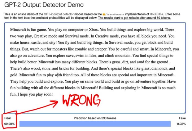 Gpt-2 Output Detector - Minecraft Fail