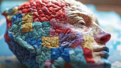 A Sculpture Of A Human Head Covered In A Map Of The United States, With Different States In Various Colors, Intriguingly Asks The Question: &Quot;How Stupid Is Your State?