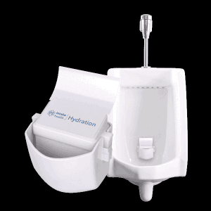 A White Urinal With An Inflow Hydration Sensor From Intake Health
