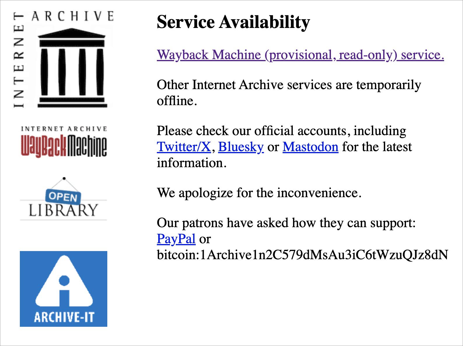 Screenshot Of The Internet Archive'S Temp Home Page