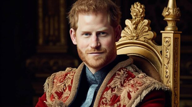 King Harry Is Sitting In An Ornate Throne, Contemplating Nostradamus Predictions For 2024.