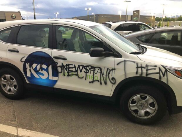 News Crew Vehicle Tagged With Grafitti