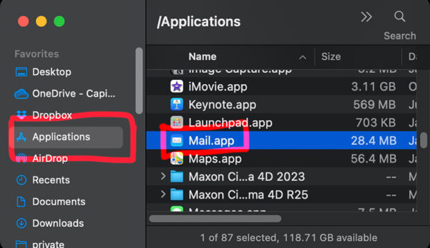 Screenshot Of The Mail App In The Macos Applications Folder