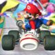 Mario riding a go kart in the video game Mario Kart