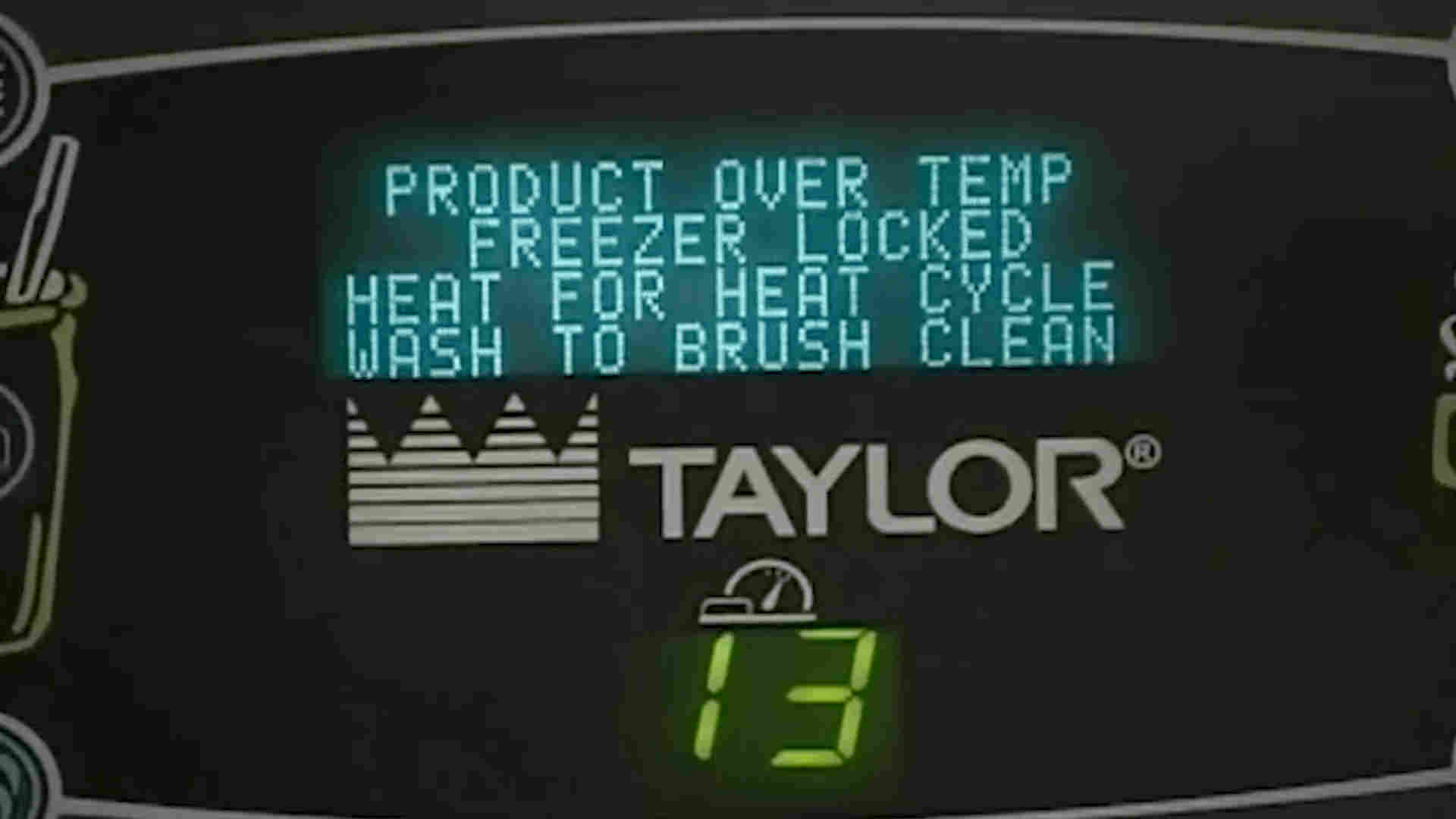 Broken Mcdonald'S Ice Cream Machine Codes - Digital Display On A Taylor Freezer, Used In Mcdonald'S Ice Cream Machines, Indicating An Over-Temperature Condition And Providing Instructions For A Heat Cycle And Cleaning.