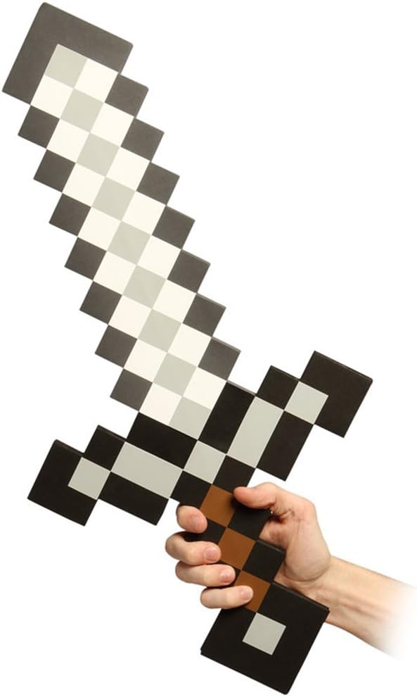 Minecraft Sword Foam - Hand Holding A Three-Dimensional, Zigzag-Shaped Illusion Made Of Black And White Squares Against A White Background, Compliant With Carry-On Luggage Tsa Restrictions.