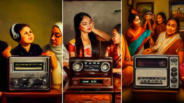 Montage Of Muslim, Asian, And Indian Families Listening To Am Radio