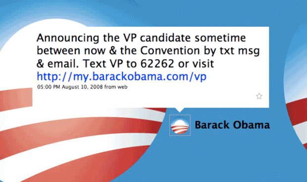 Barack Obama Promotes The Announcement Of His Vp Choice On Twitter