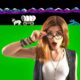 A girl with glasses is standing in front of a green background while playing the Oregon Trail game.