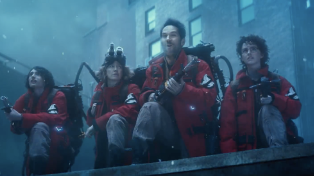 Paul Rudd And His Group Of Younger Ghostbusters From The Ghostbusters Frozen Empire Trailer.