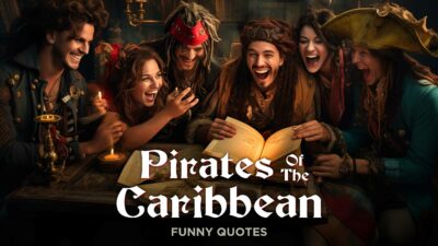 A group of pirates reading funny quotes from Pirates of the Caribbean