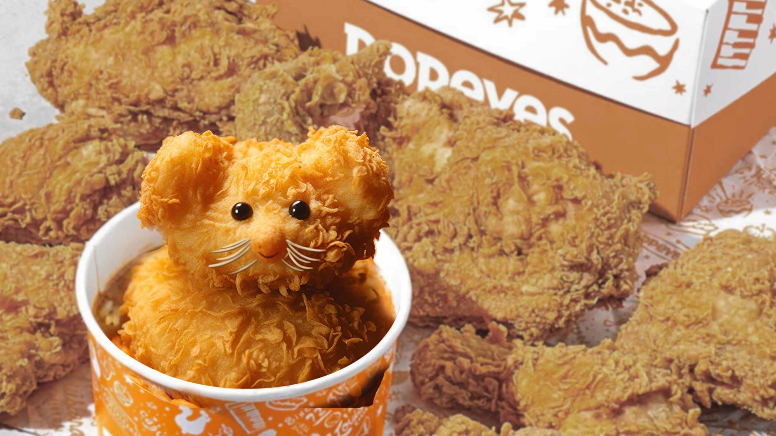 A Cute Fried Mouse In A Popeye'S Fried Chicken Meal