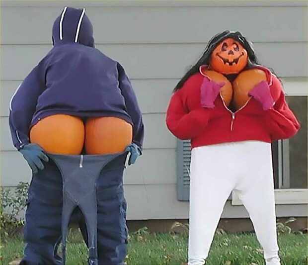 Pumpkin Moon And Cleavage - Funny Front Yard Pumpkin Decoration